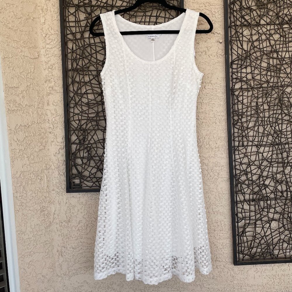 Beautiful Ivory White Lined Dress w/Crochet Style Overlay by Robbie Bee SZ PS